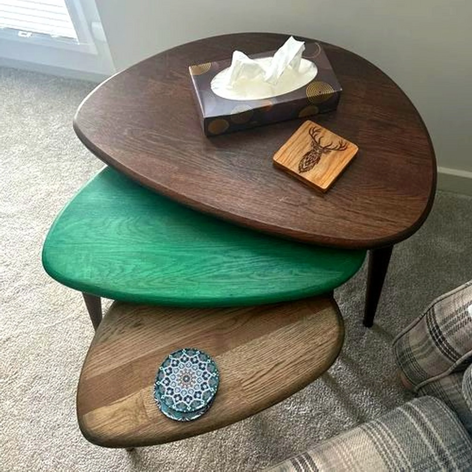 Solid Oak Nest of Tables - Ercol Style Rustic Nesting Table - Image 10