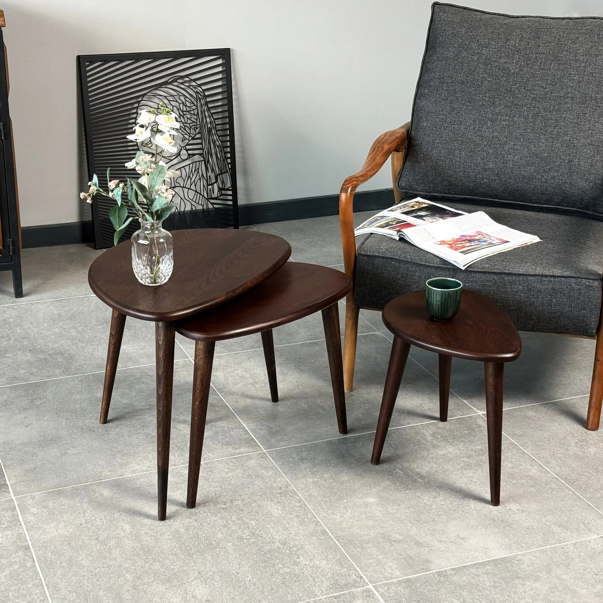 Solid Oak Nest of Tables - Ercol Style Rustic Nesting Table - Image 12