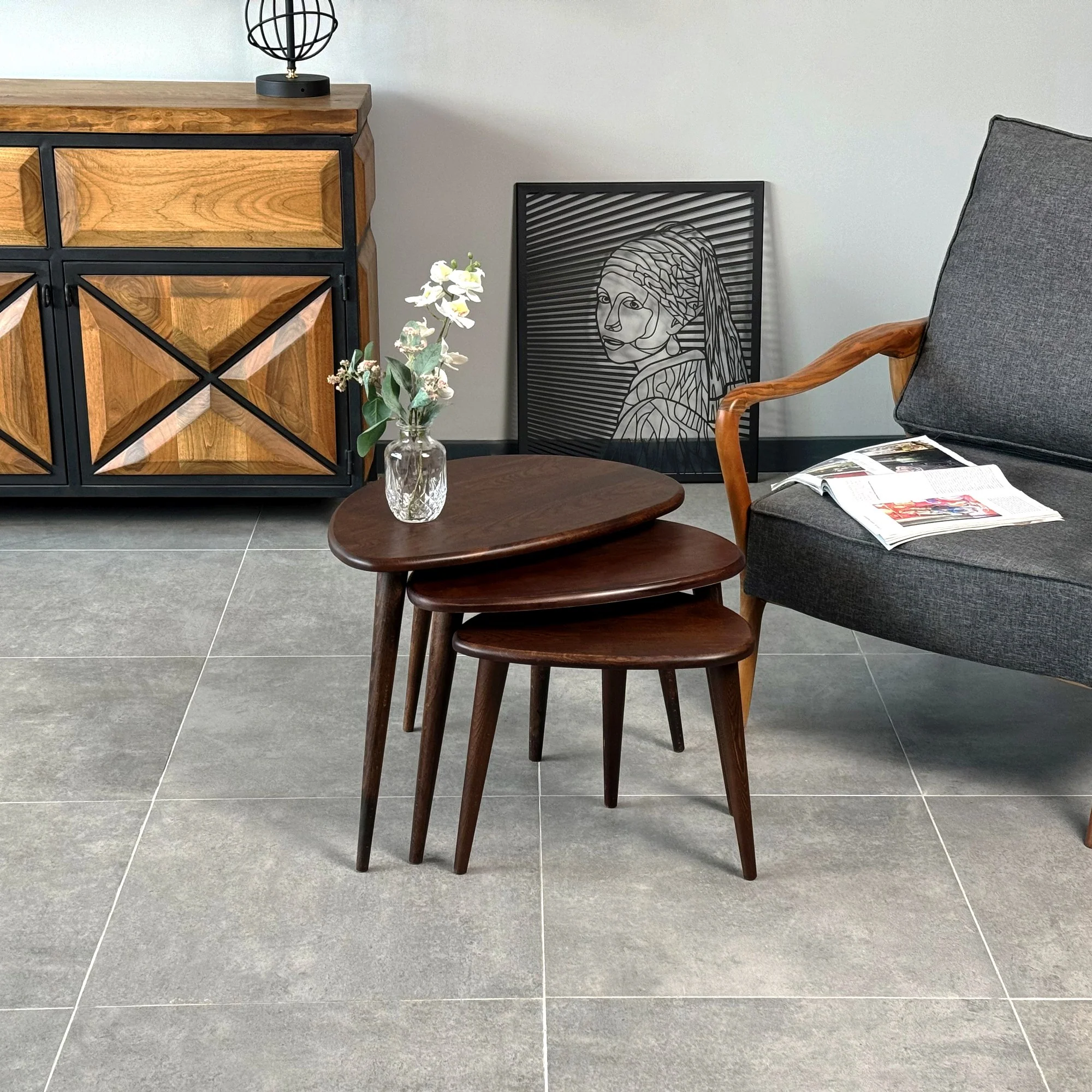 Solid Oak Nest of Tables - Ercol Style Rustic Nesting Table - Image 13