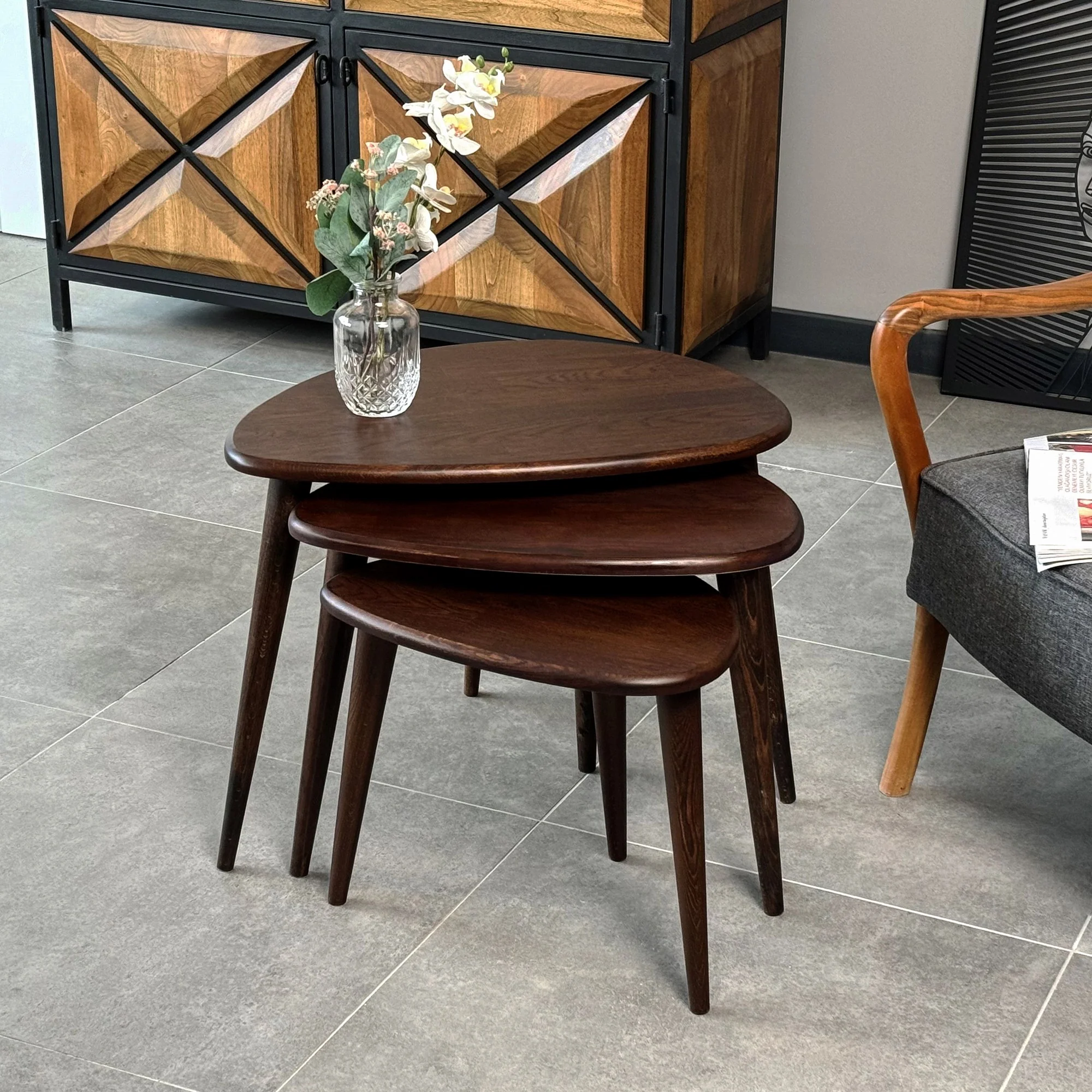 Solid Oak Nest of Tables - Ercol Style Rustic Nesting Table - Image 14