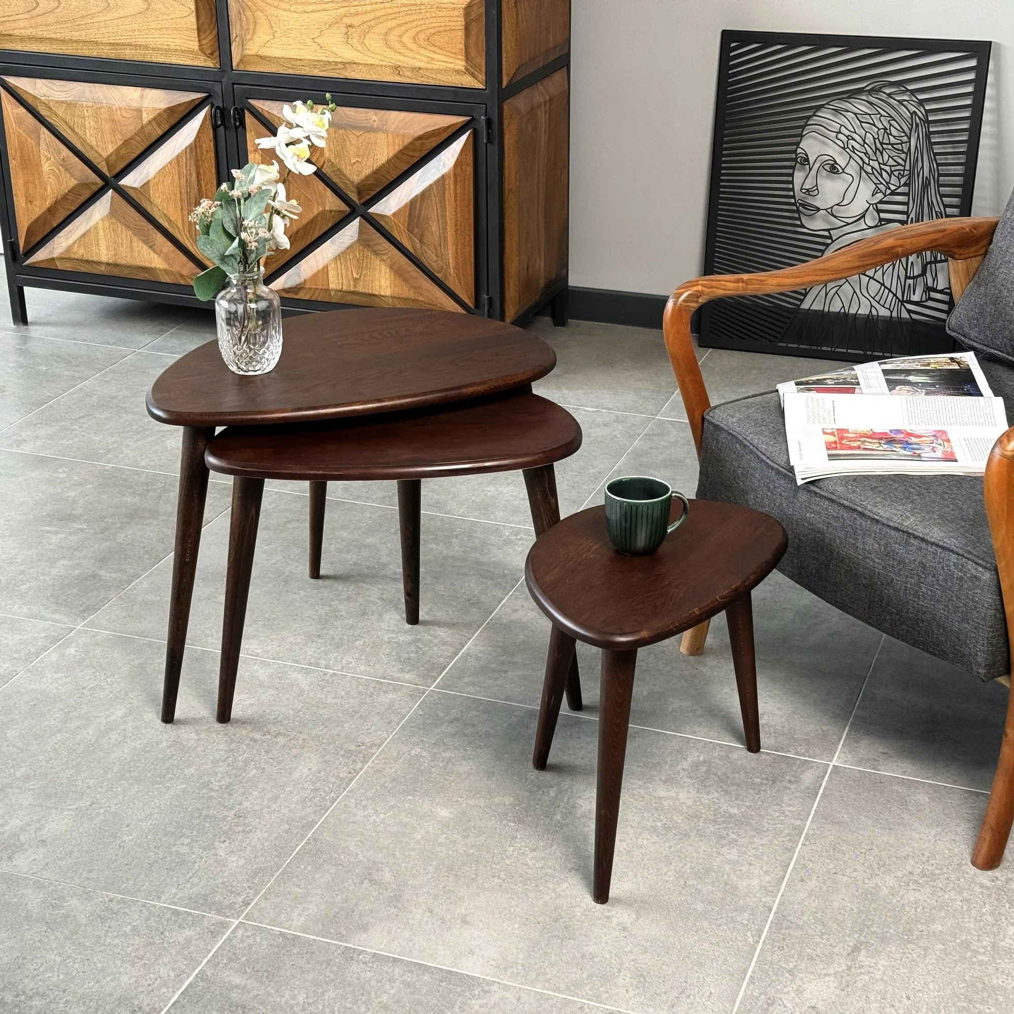 Solid Oak Nest of Tables - Ercol Style Rustic Nesting Table - Image 4