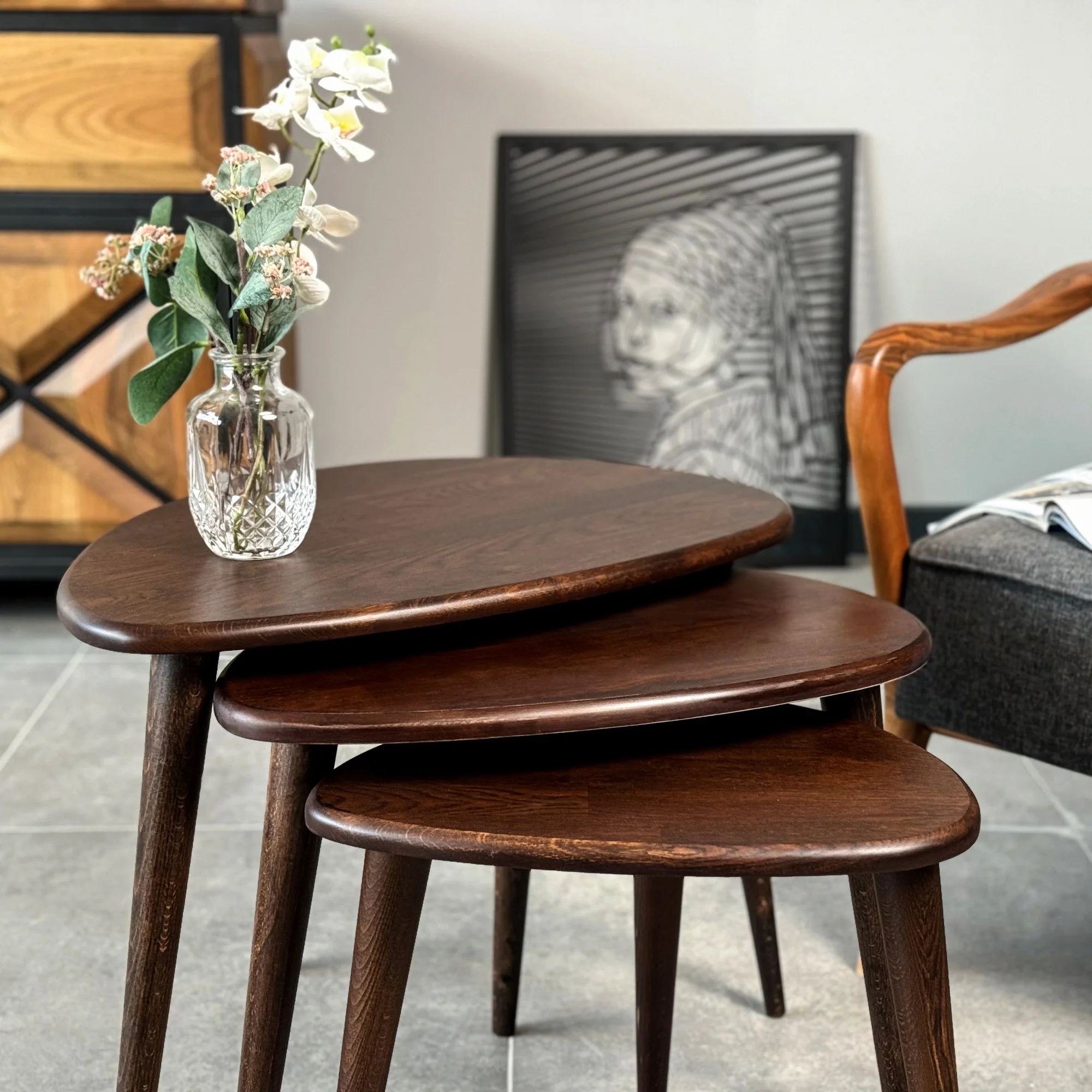 Solid Oak Nest of Tables - Ercol Style Rustic Nesting Table - Image 5