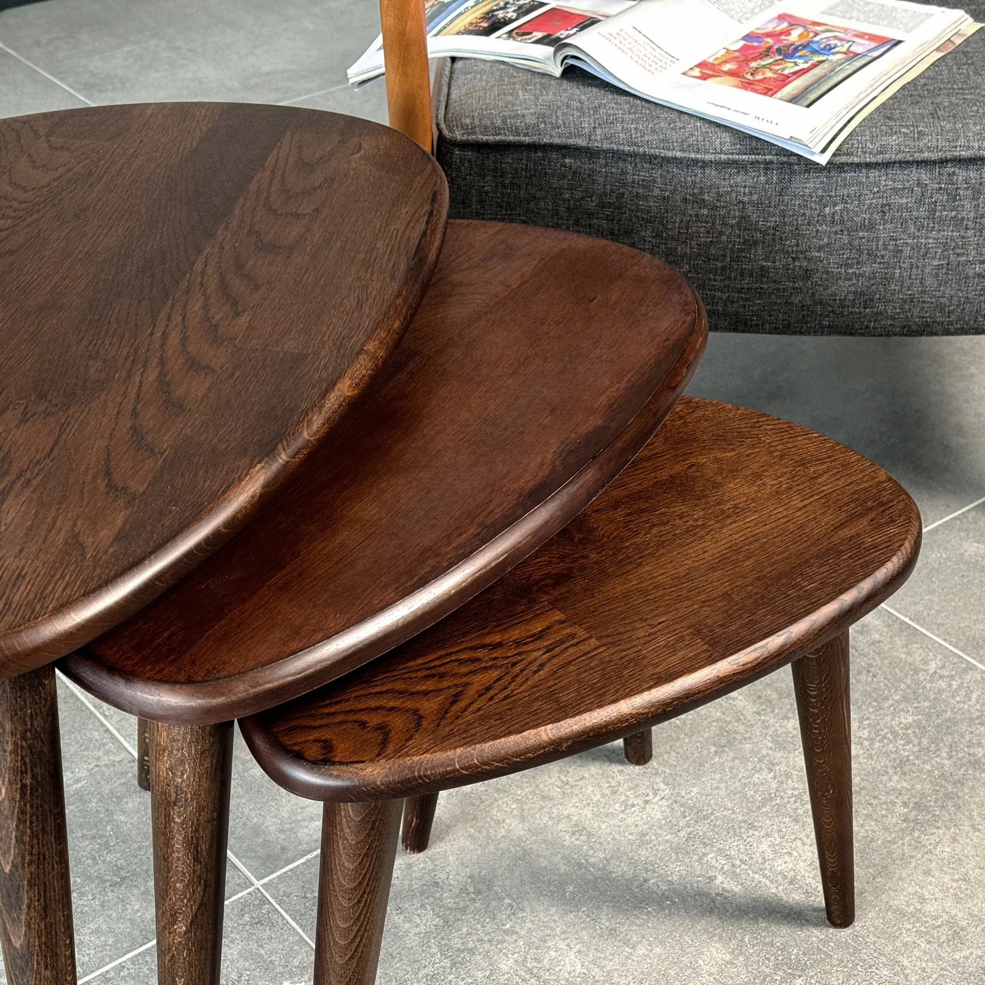 Solid Oak Nest of Tables - Ercol Style Rustic Nesting Table - Image 6