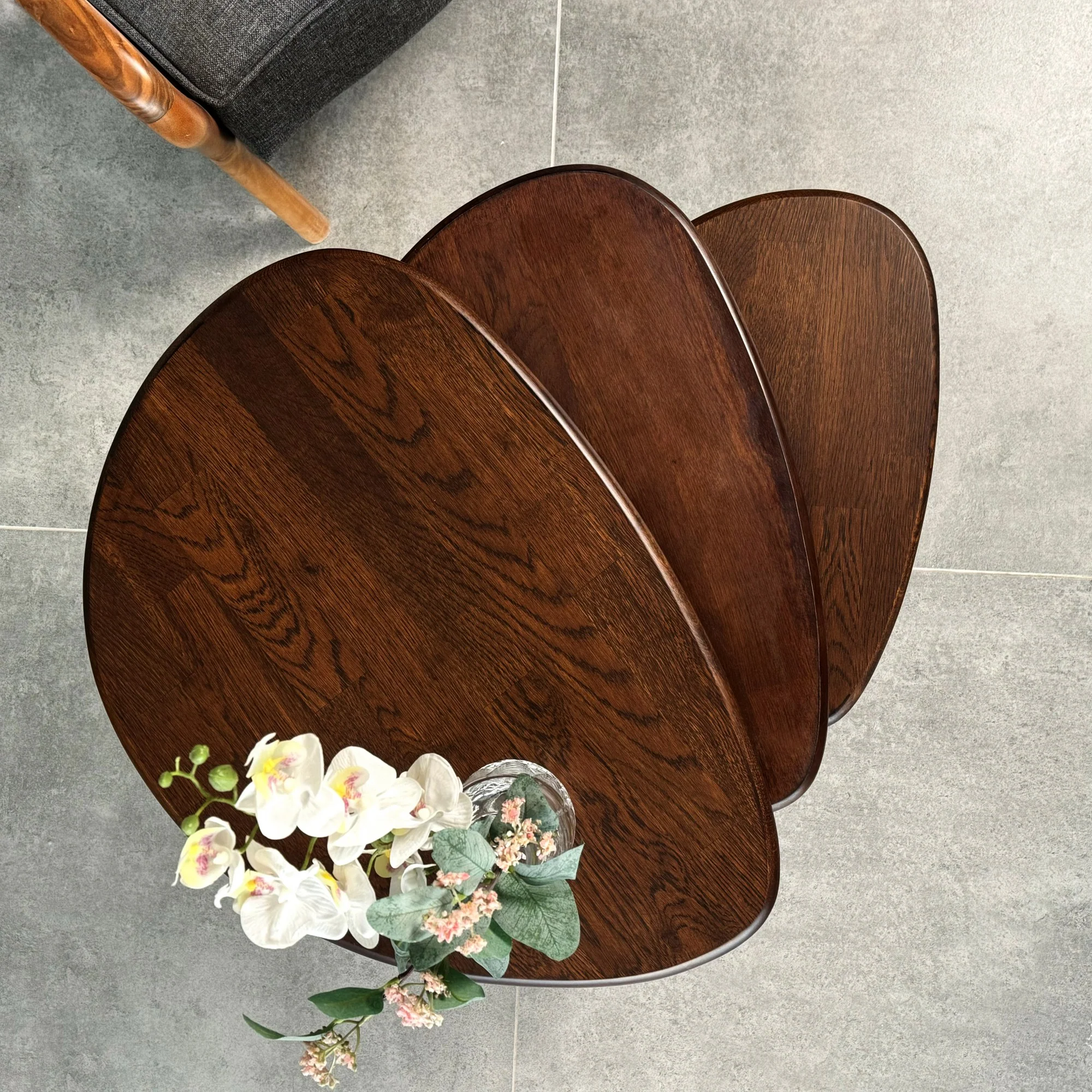 Solid Oak Nest of Tables - Ercol Style Rustic Nesting Table - Image 7