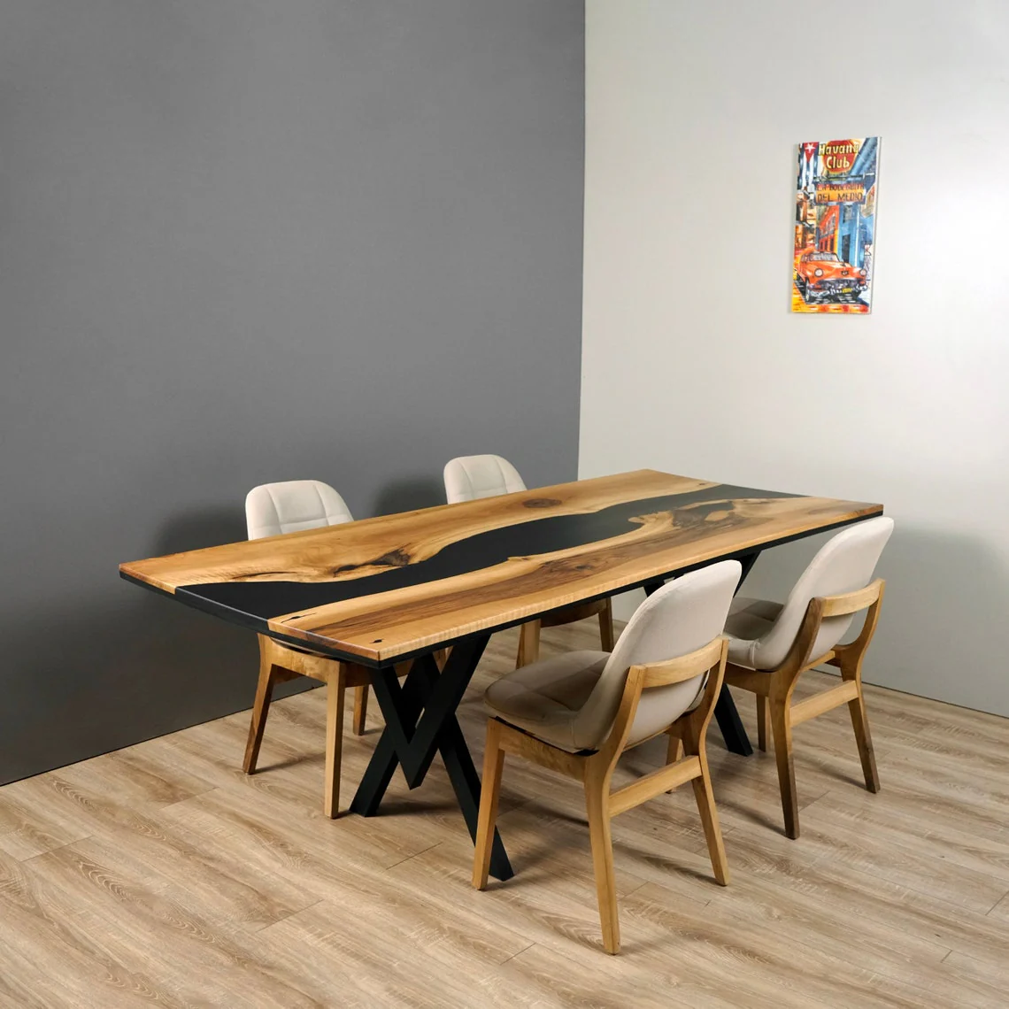 Walnut Dining Table with Metal Legs - Black Epoxy River - Image 13