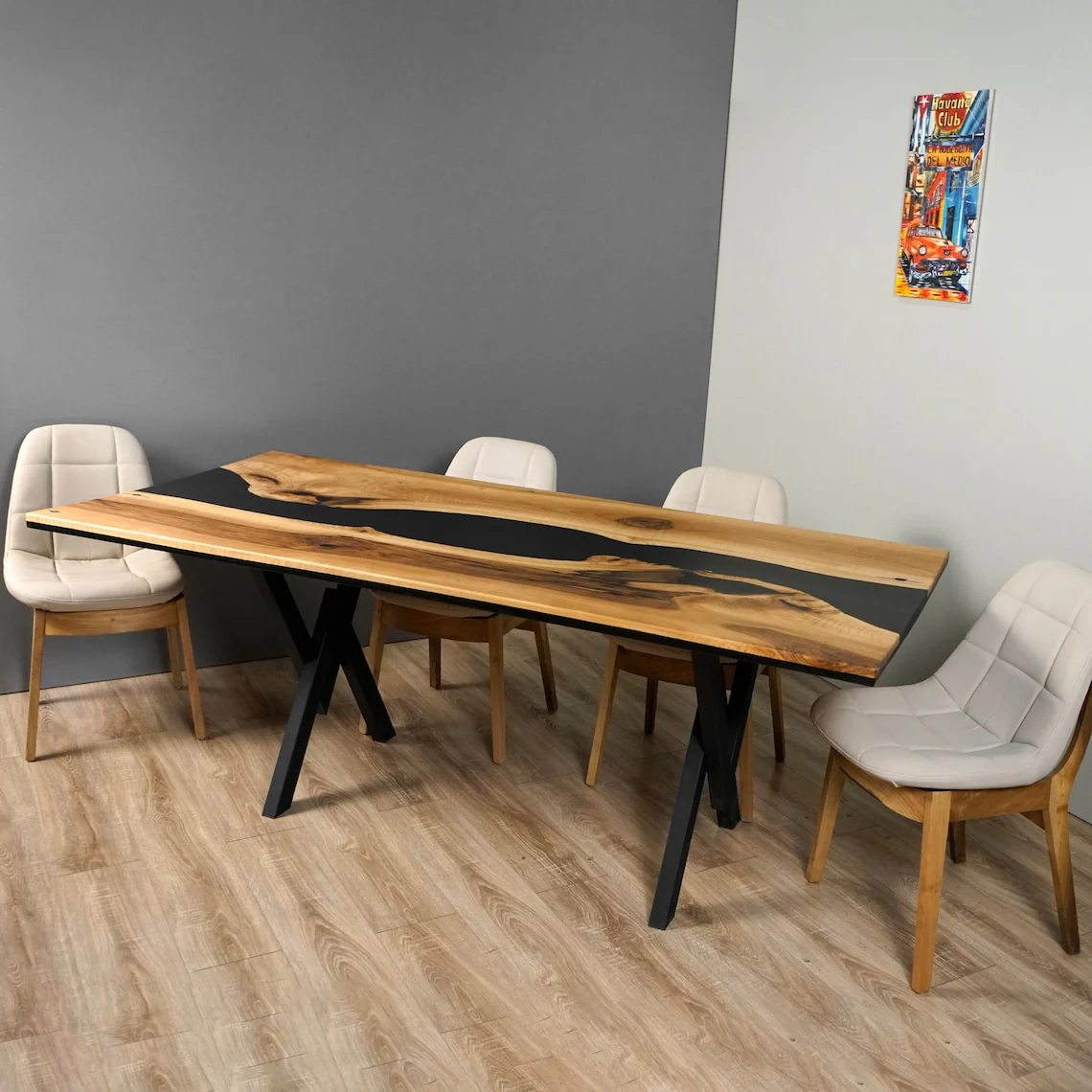 Walnut Dining Table with Metal Legs - Black Epoxy River - Image 15