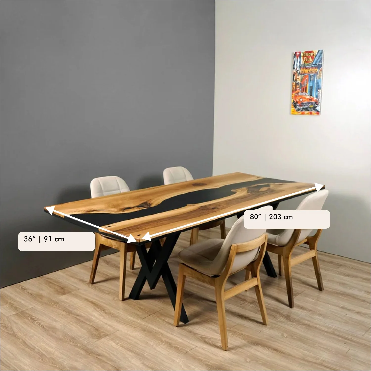 Walnut Dining Table with Metal Legs - Black Epoxy River - Image 9