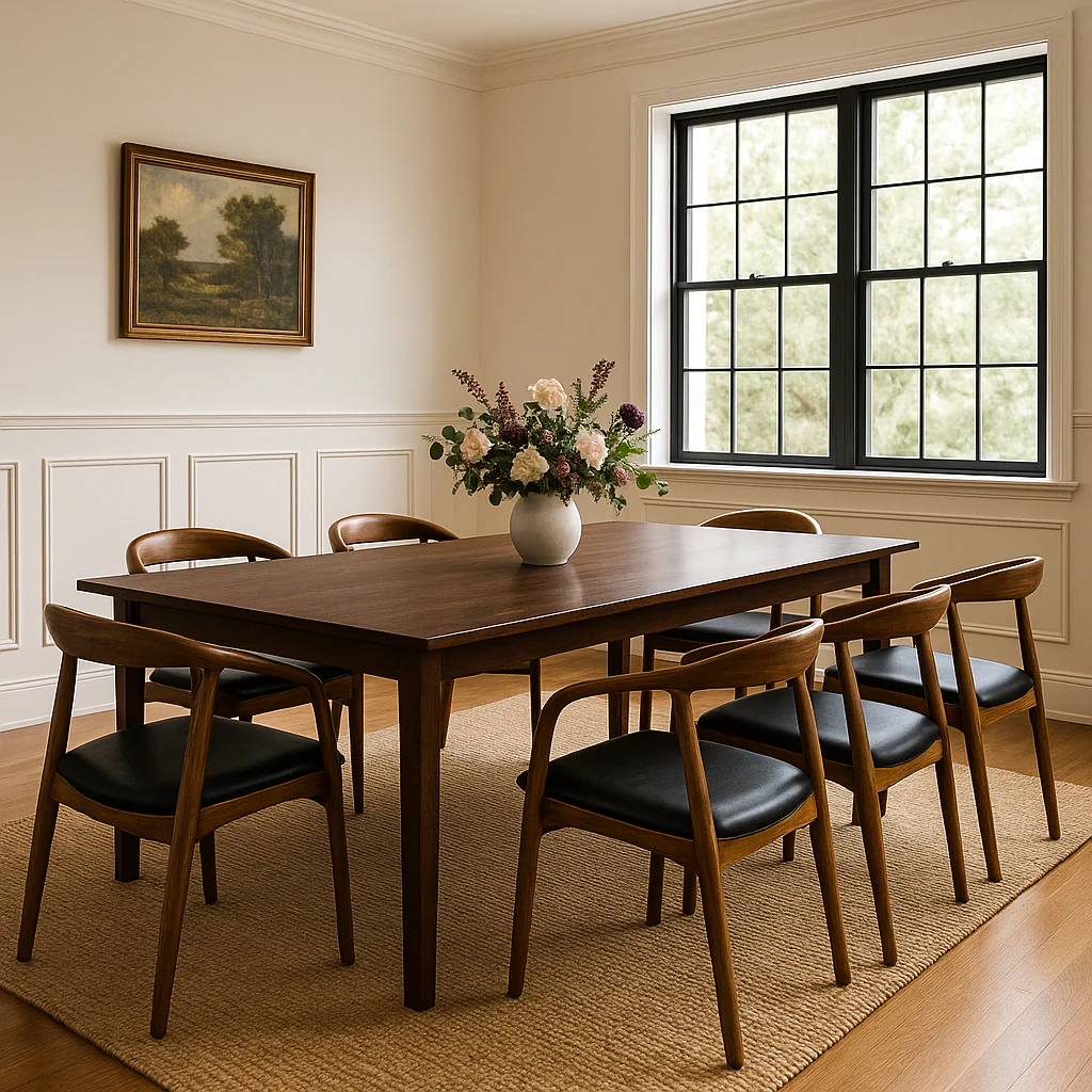 Solid Wood Walnut Dining Chair with Black Leather Cushion - Image 3