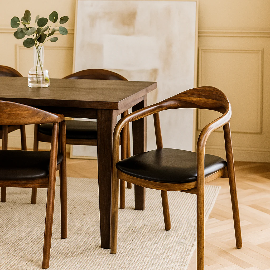 Solid Wood Walnut Dining Chair with Black Leather Cushion - Image 5