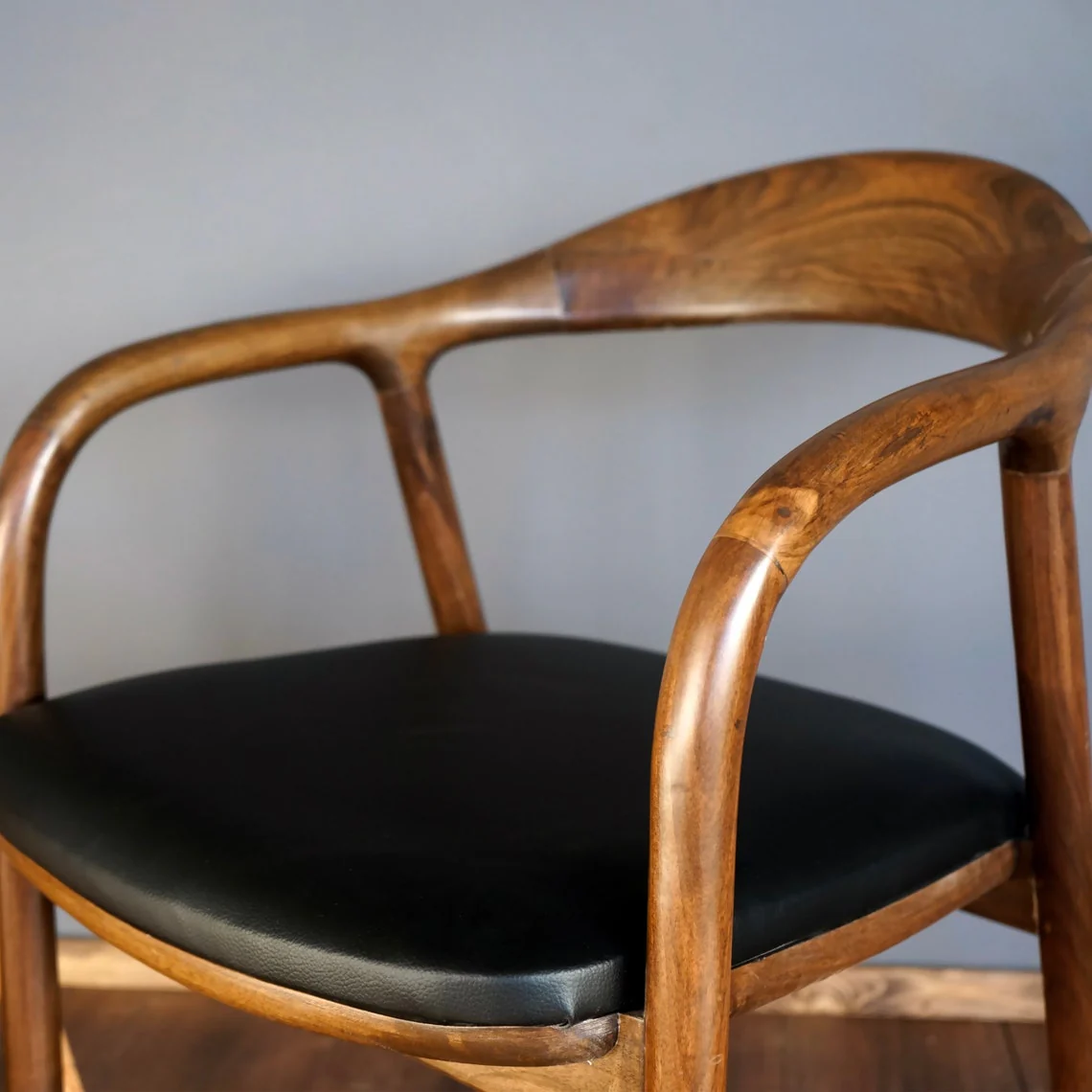 Solid Wood Walnut Dining Chair with Black Leather Cushion - Image 7
