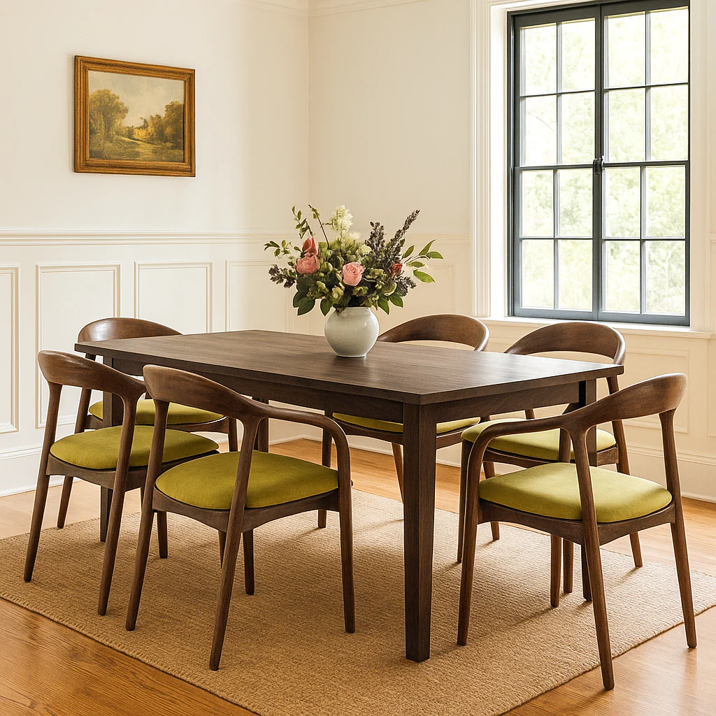 Solid Wood Walnut Dining Chair with Mustard Fabric Cushion - Image 3