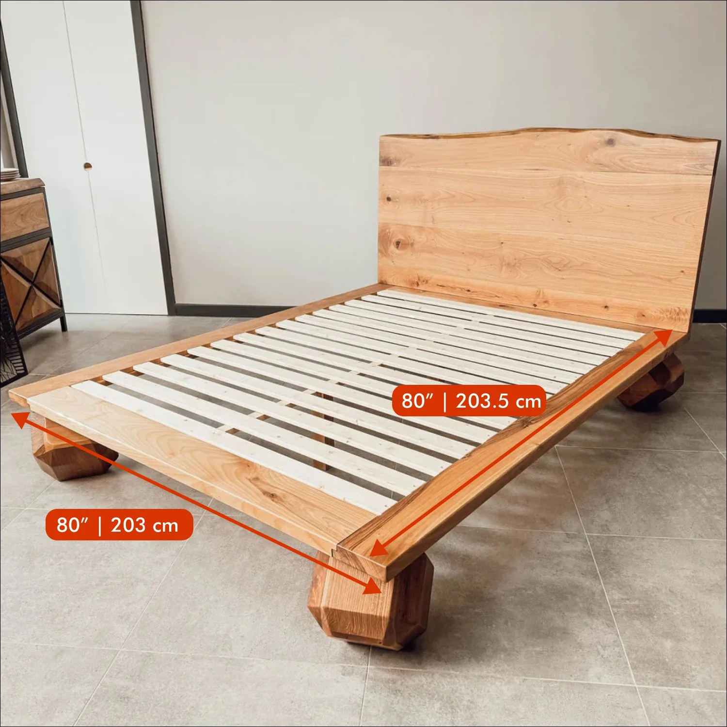 Walnut Bed Frame With Headboard - Low Platform Bed Frame - Image 10