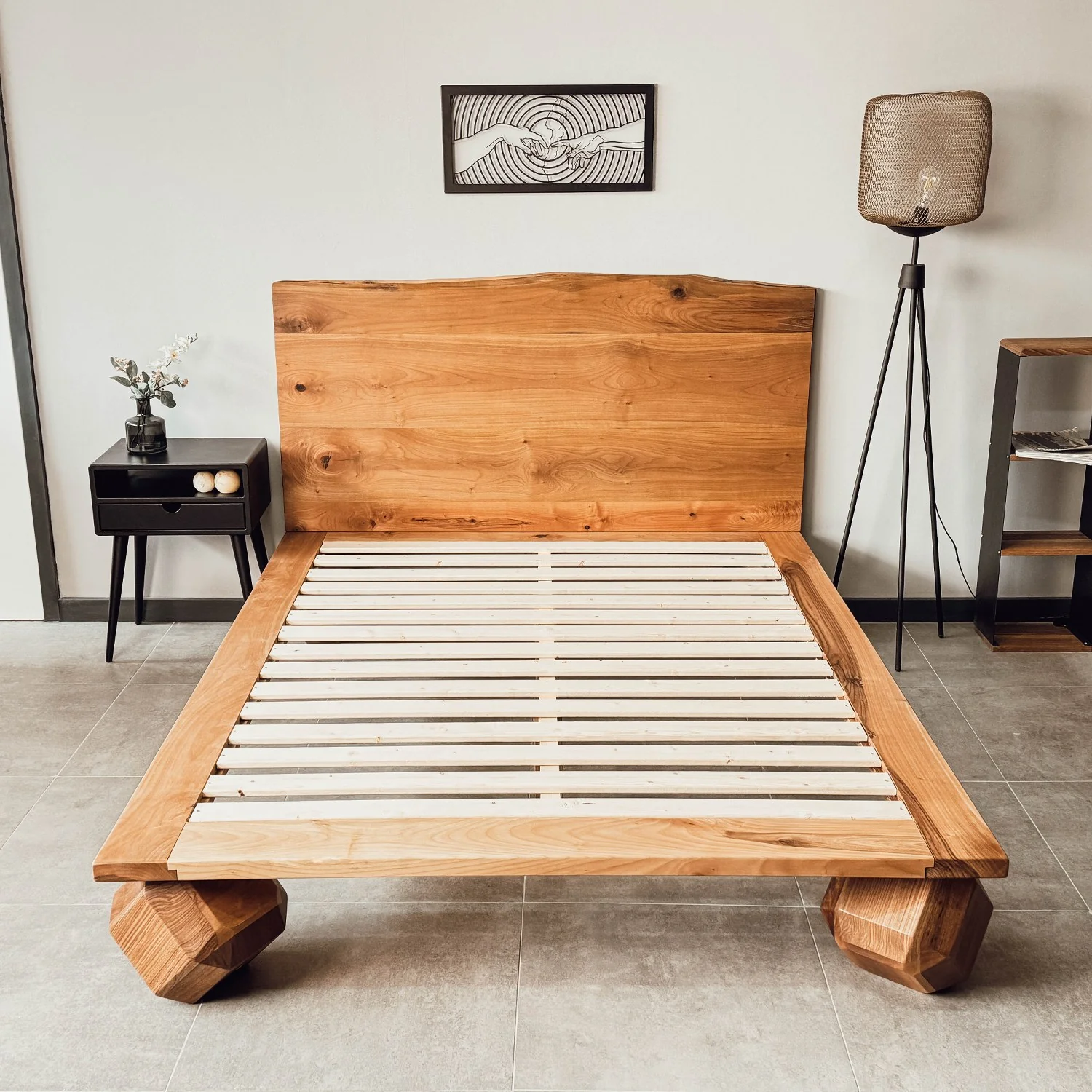 Walnut Bed Frame With Headboard - Low Platform Bed Frame - Image 14