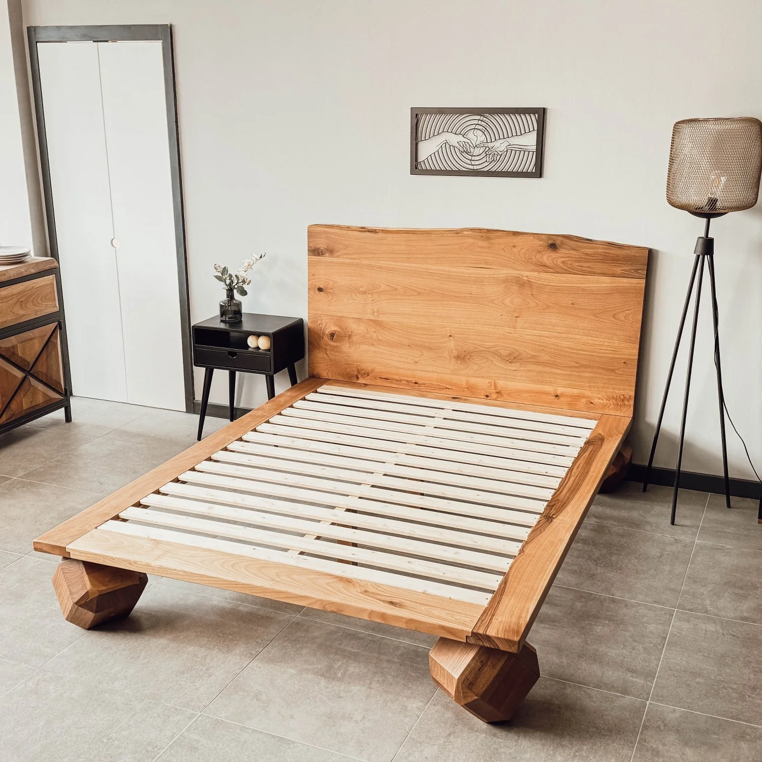 Walnut Bed Frame With Headboard - Low Platform Bed Frame - Image 16