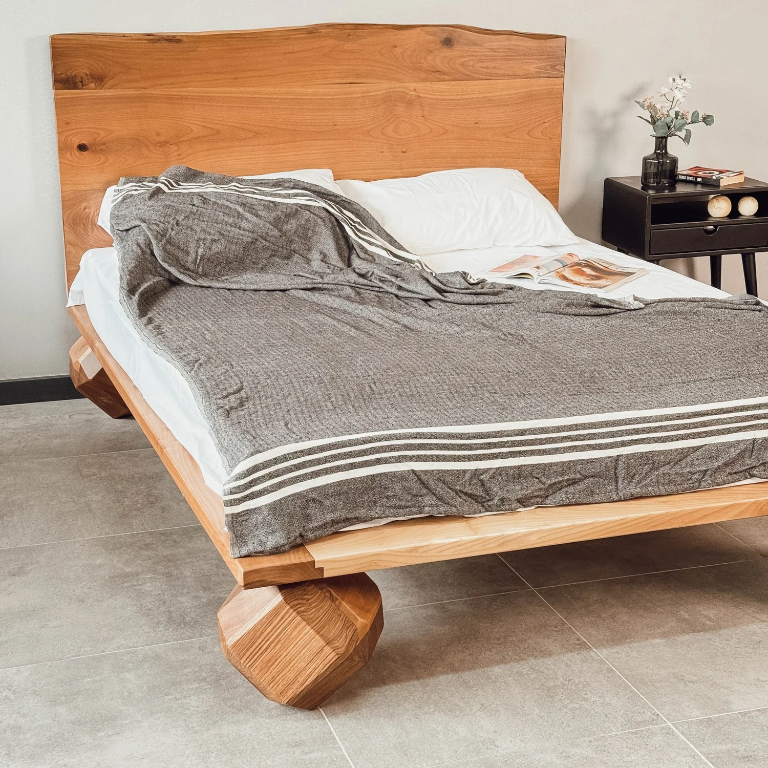 Walnut Bed Frame With Headboard - Low Platform Bed Frame - Image 19