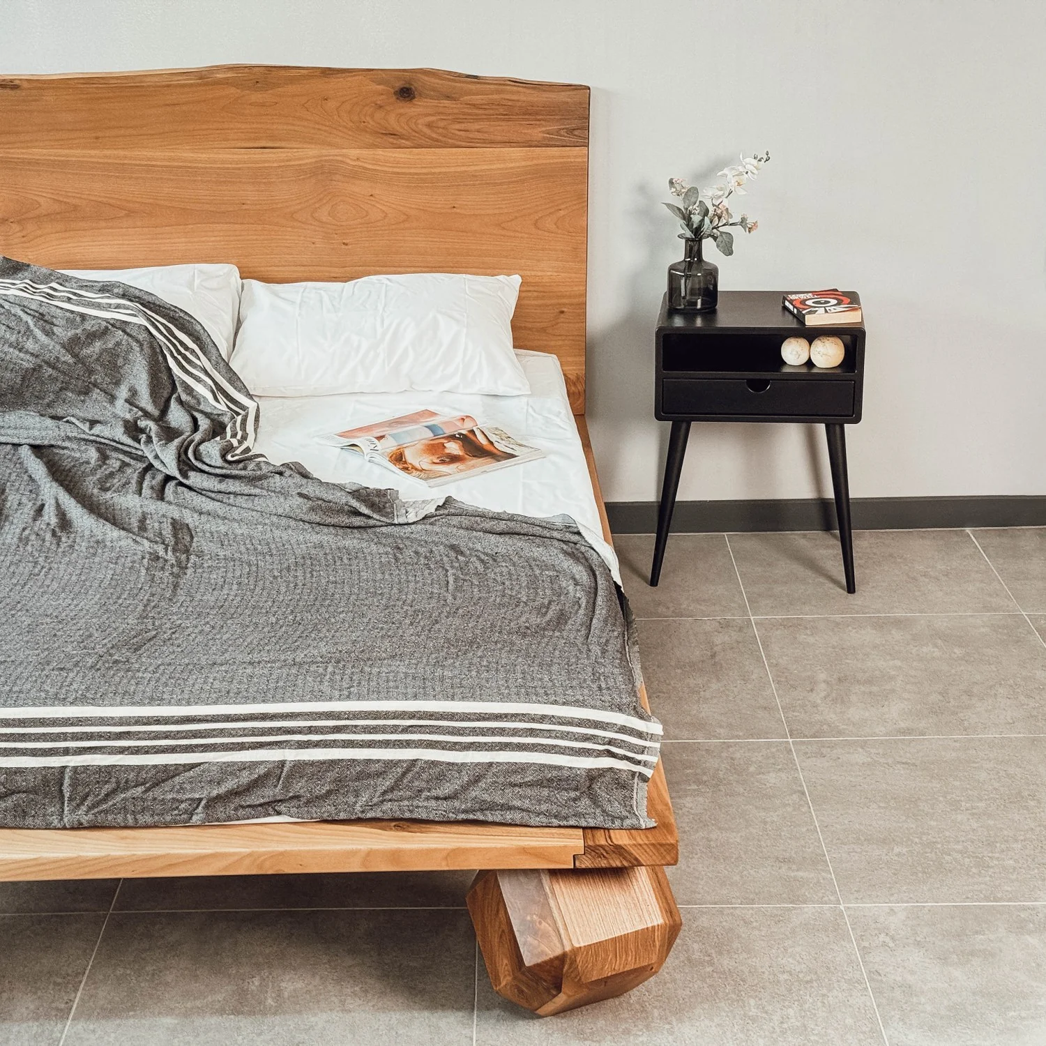 Walnut Bed Frame With Headboard - Low Platform Bed Frame - Image 20