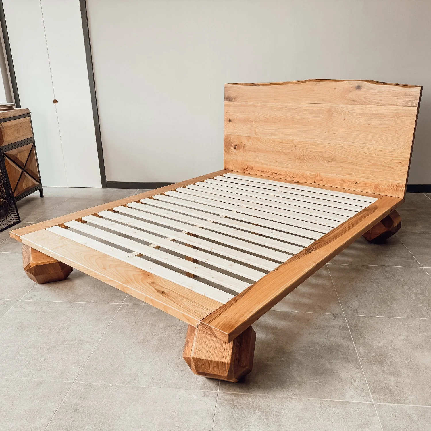 Walnut Bed Frame With Headboard - Low Platform Bed Frame - Image 23