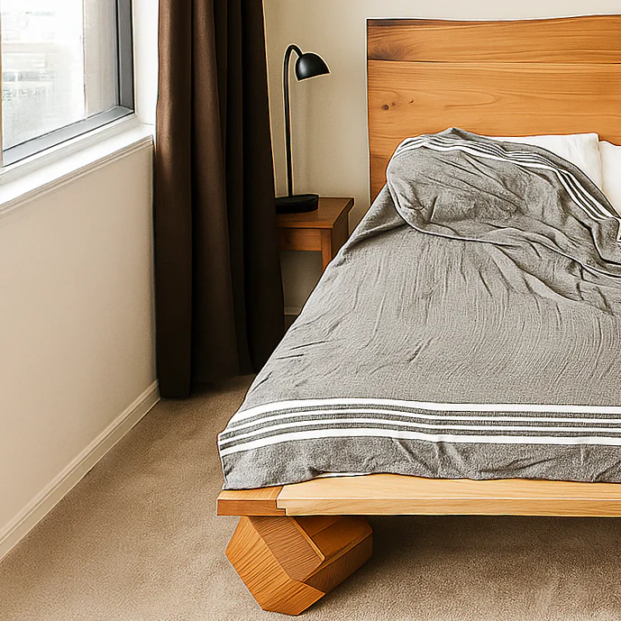 Walnut Bed Frame With Headboard - Low Platform Bed Frame - Image 4