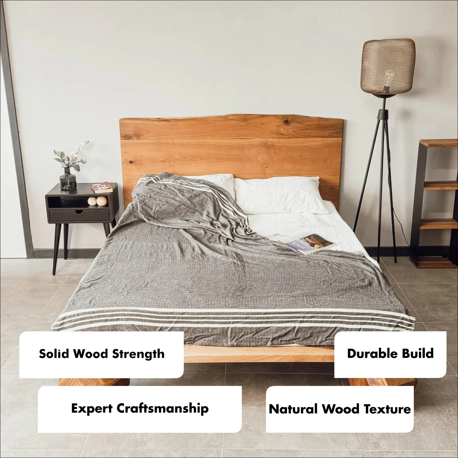 Walnut Bed Frame With Headboard - Low Platform Bed Frame - Image 8