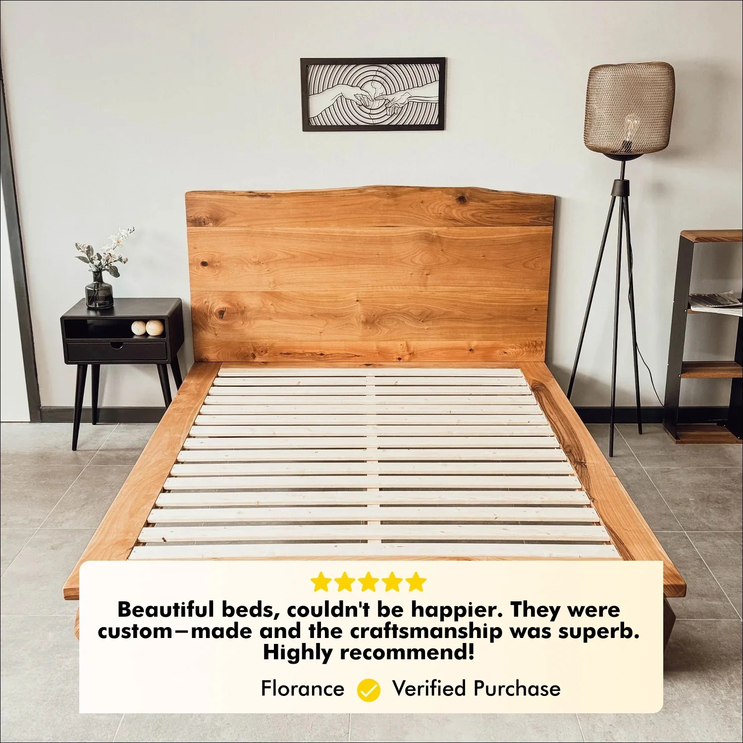 Walnut Bed Frame With Headboard - Low Platform Bed Frame - Image 9