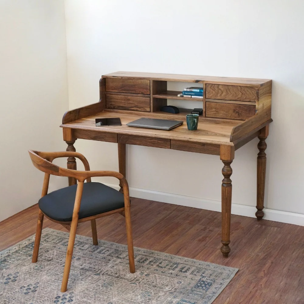 Walnut Desk with Drawers and Hutch - Mid Century Modern - Image 3