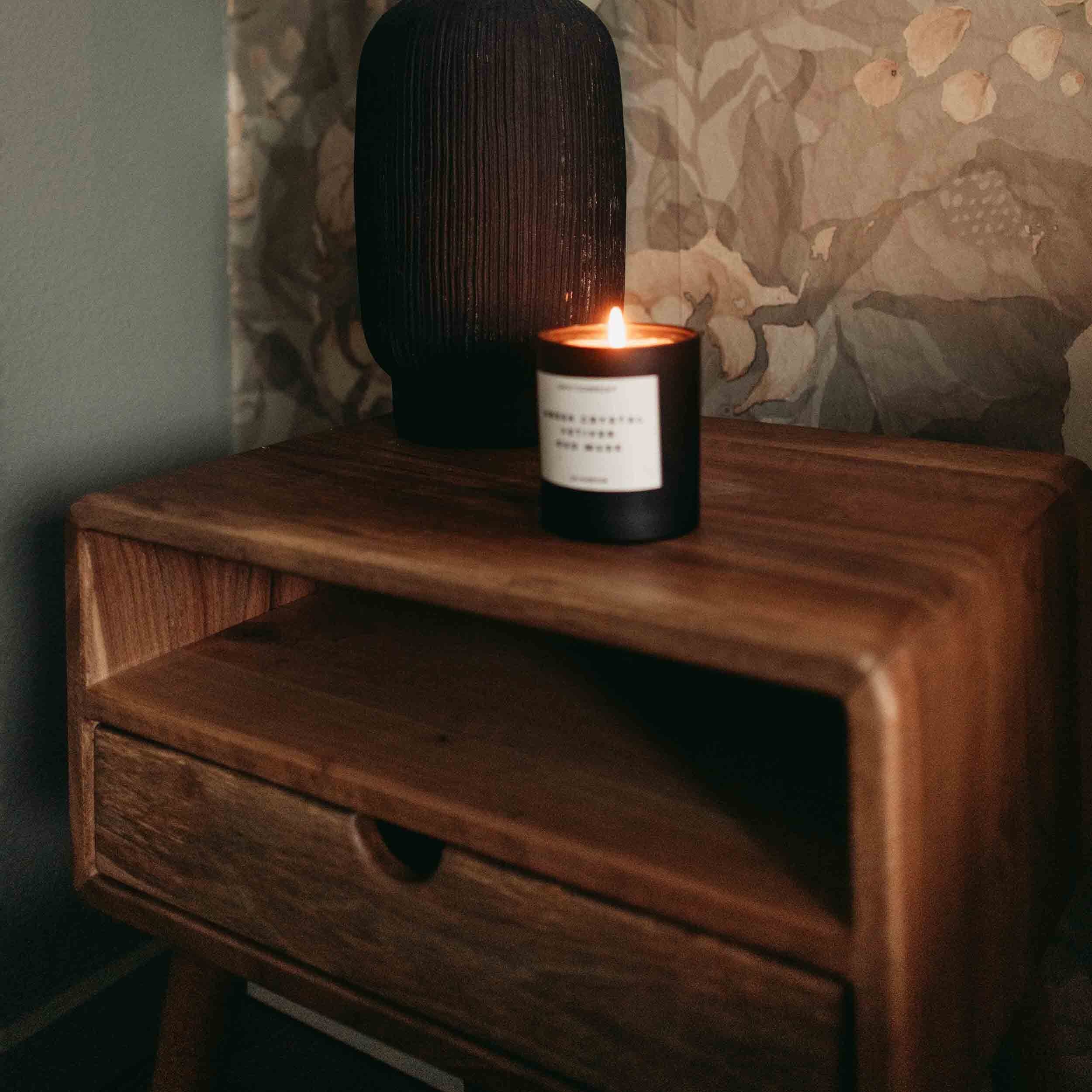 Walnut Nightstand Set of 2 - Mid Century Modern Bedside Table with Drawer and Shelf - Image 6