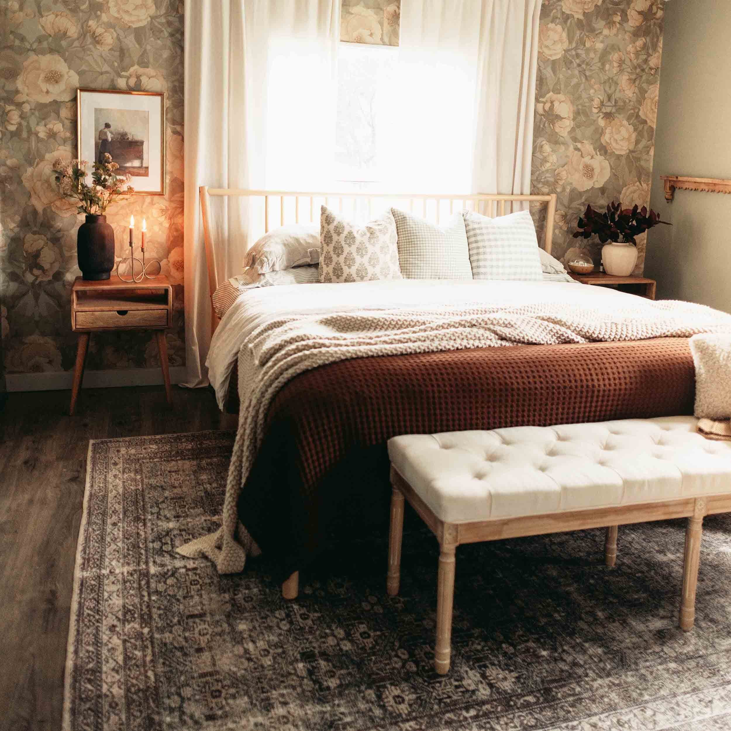 Walnut Nightstand Set of 2 - Mid Century Modern Bedside Table with Drawer and Shelf - Image 7