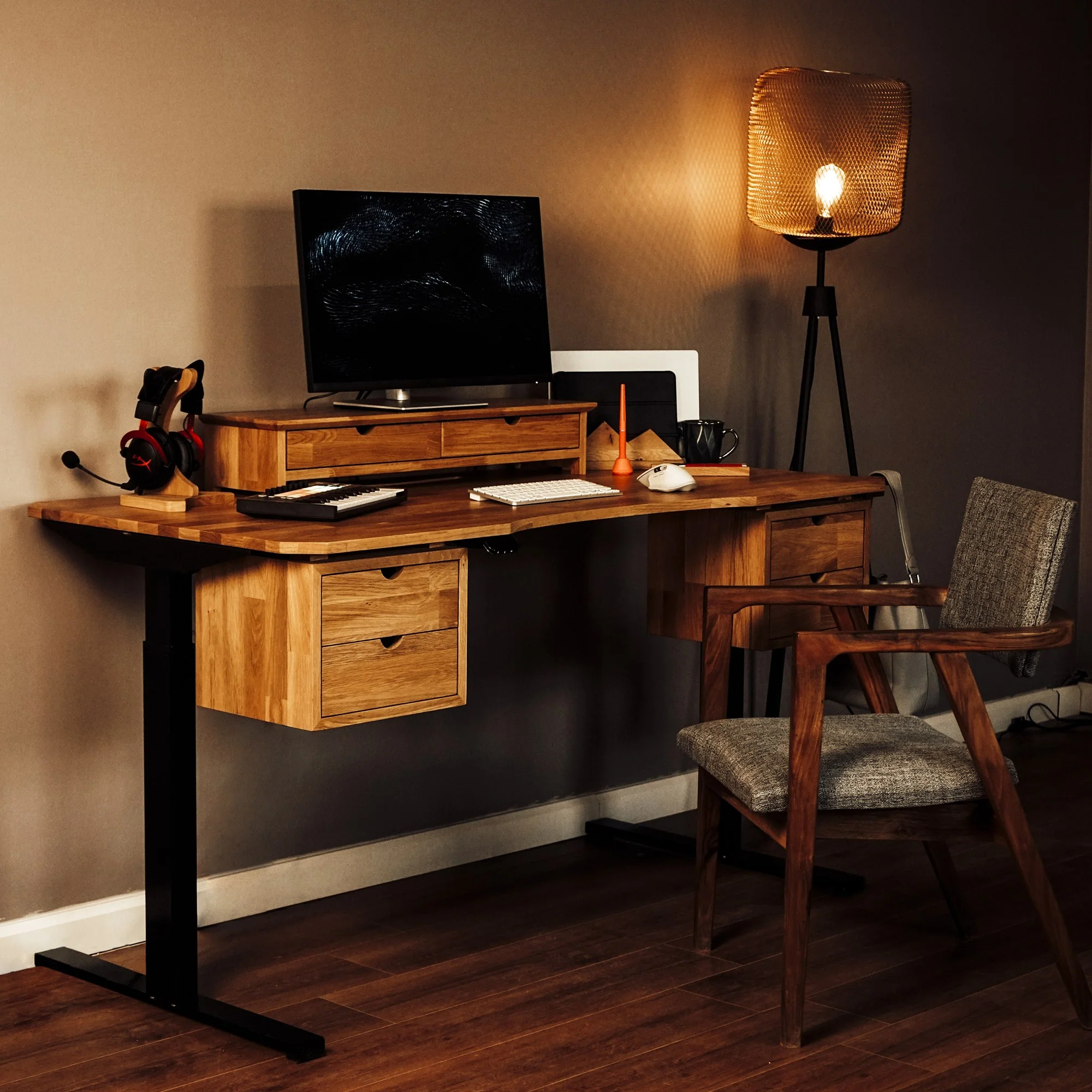 Wood Studio Desk Workstation With Storage and Monitor Stand - Image 10