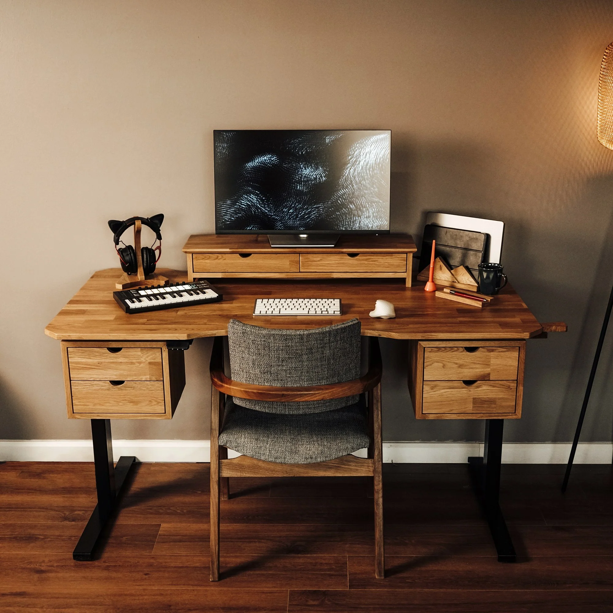 Wood Studio Desk Workstation With Storage and Monitor Stand - Image 13