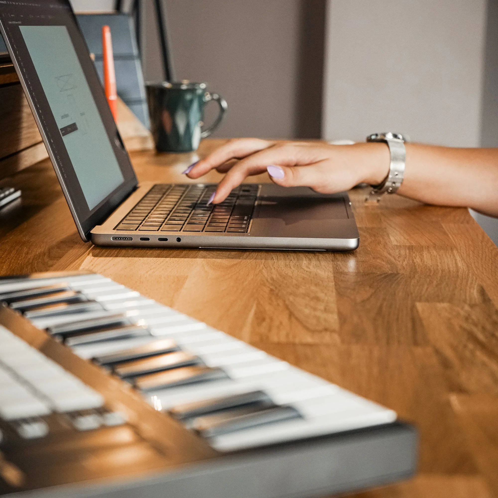 Wood Studio Desk Workstation With Storage and Monitor Stand - Image 7