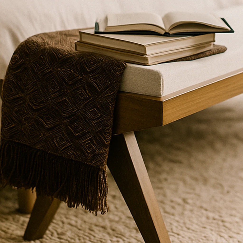 Wooden Bedside & End of Bed Walnut Bench - Mid-Century Modern Furniture - Image 3