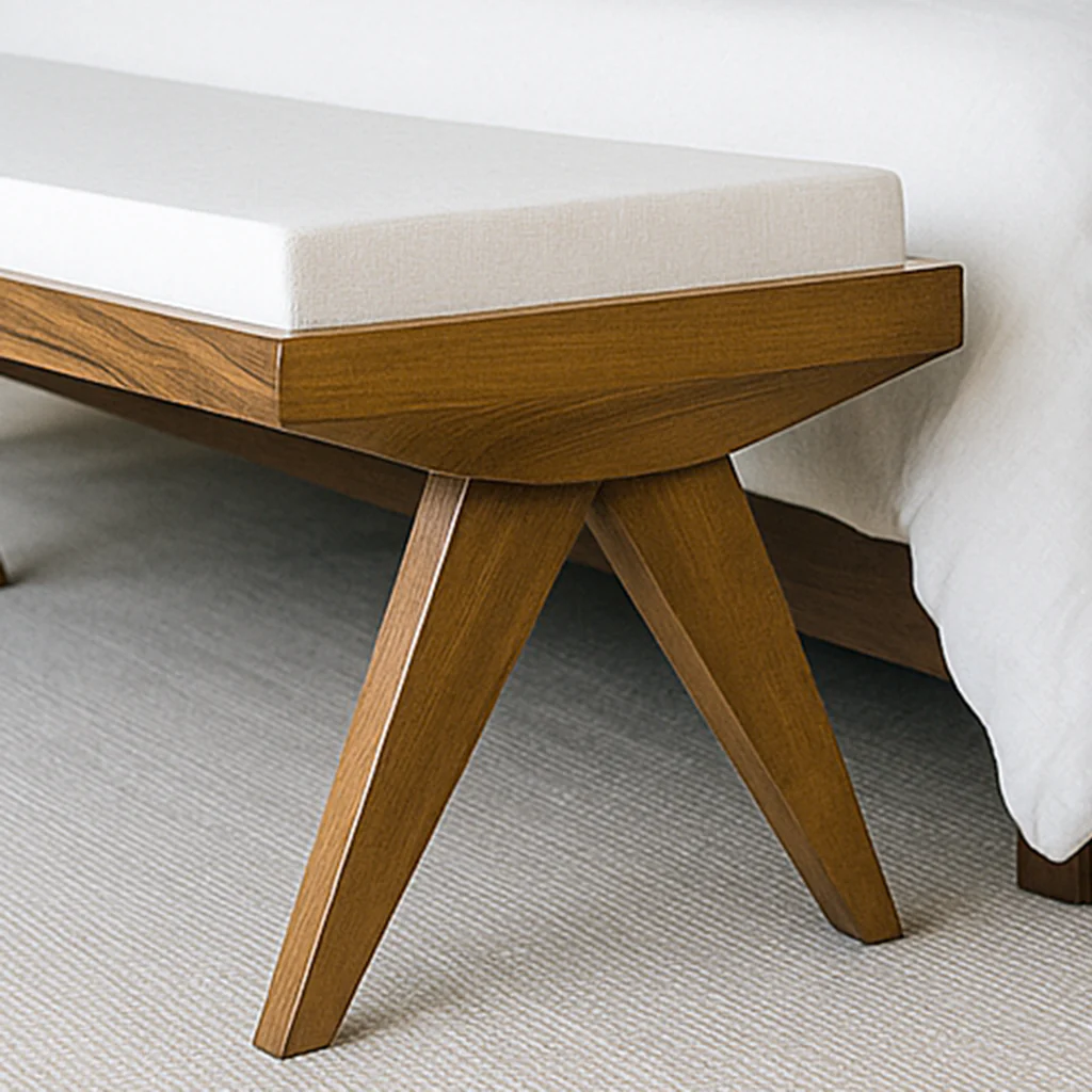 Wooden Bedside & End of Bed Walnut Bench - Mid-Century Modern Furniture - Image 4