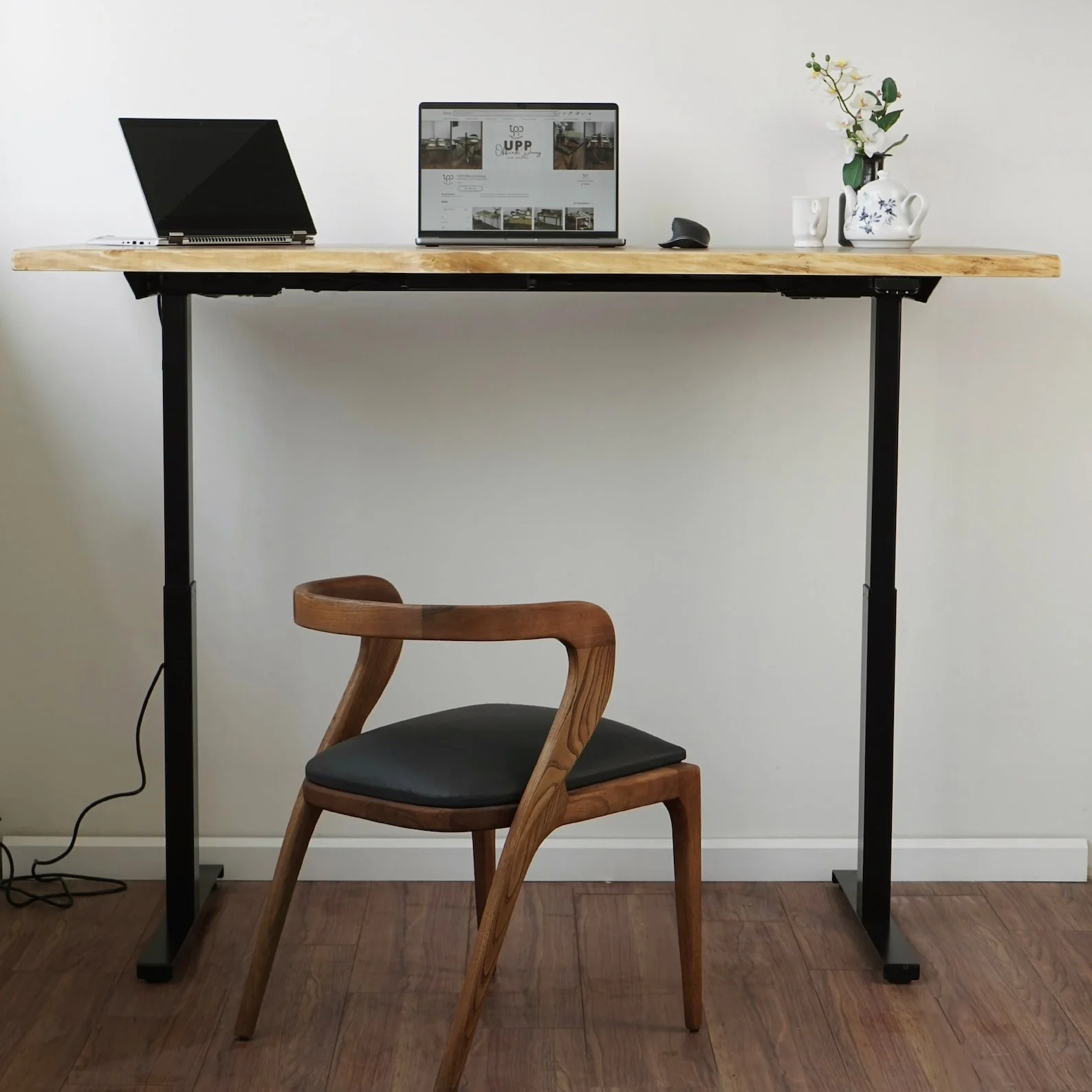 Wooden Live Edge Standing Desk - Adjustable Wood Desk - Image 10
